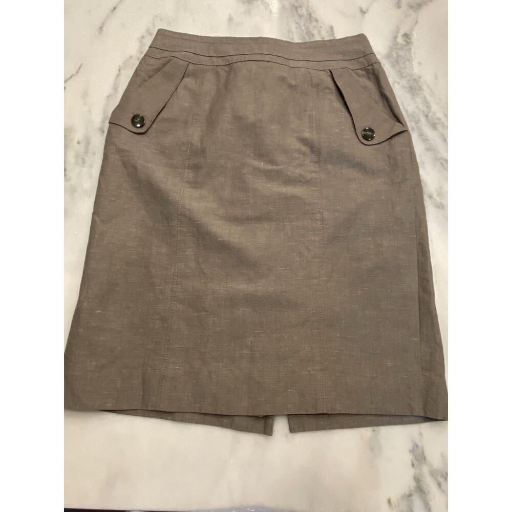 Classiques Entier Pencil Skirt Brown Taupe Button Tab Pocket Women's Size 6
